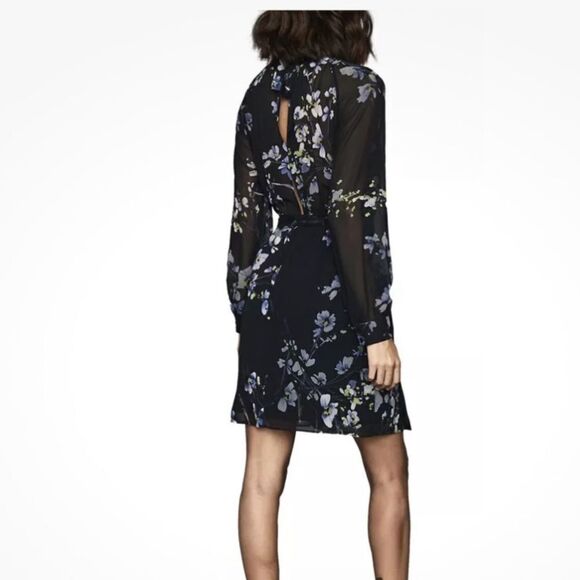 Reiss Navy Blue Nettie Floral Belted Mini Dress| Size 12 - Picture 2 of 11